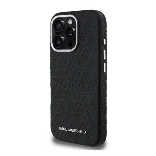 KARL LAGERFELD GRAINED PU REPEATED LOGO MAGSAFE szilikon telefonvédő (ütésállóság, bőr hatású hátlap, MagSafe) FEKETE