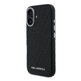   KARL LAGERFELD GRAINED PU REPEATED LOGO MAGSAFE szilikon telefonvédő (ütésállóság, bőr hatású hátlap, MagSafe) FEKETE