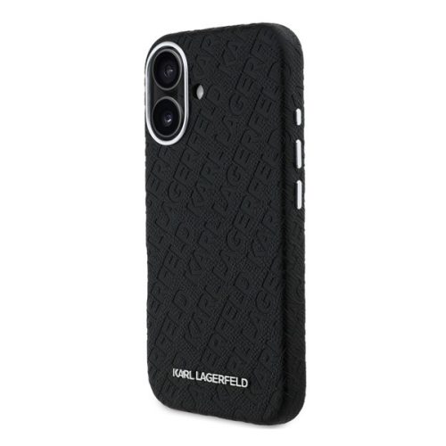 KARL LAGERFELD GRAINED PU REPEATED LOGO MAGSAFE szilikon telefonvédő (ütésállóság, bőr hatású hátlap, MagSafe) FEKETE