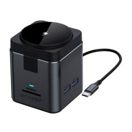   BLITZWOLF Type-C HUB 9in1 (elosztó, 100W, 3 USB+Type-C+RJ45+HDMI+2 TF/SD kártya aljzat, 15W, wireless) FEKETE