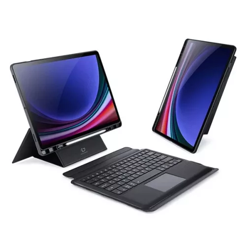 DUX DUCIS DK bluetooth billentyűzet + touch pad (Type-C aljzat, mágneses, asztali tartó, QWERTY) FEKETE