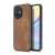 Szilikon telefonvédő (ütésállóság, bőr hatású hátlap, kameravédő) VILÁGOSBARNA