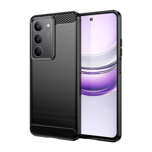 Szilikon telefonvédő (ütésállóság, légpárnás sarok, szálcsiszolt, karbon minta) FEKETE
