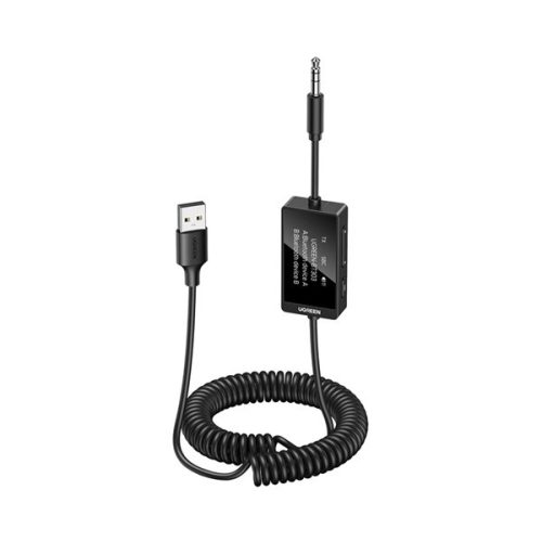 UGREEN bluetooth audió adapter (v5.4, 3.5mm jack, TX/RX funkció, spirál kábel) FEKETE