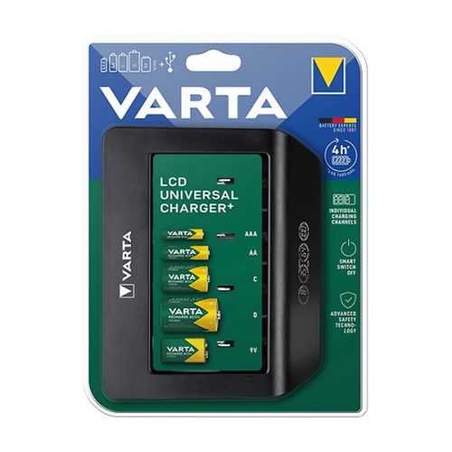 VARTA LCD UNIVERSAL MULTI CHARGER+ akkutöltő (240V, AAA/AA/C/D/9V elem kompatibilis, LED kijelző) FEKETE