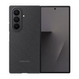   SAMSUNG műanyag telefonvédő (karbon minta + képernyővédő fólia) FEKETE