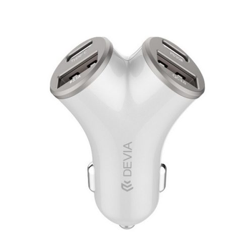 DEVIA EXTREME METAL autós töltő 2 USB+2 Type-C aljzat (48W, PD gyorstöltő 3.0) EZÜST