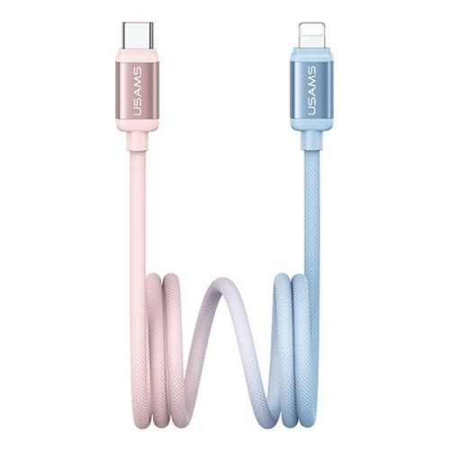 USAMS BICOLOR adatkábel (Type-C - lightning, 30W, PD gyorstöltő, 120cm) KÉK/RÓZSASZÍN