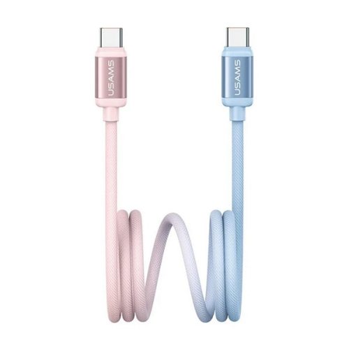 USAMS BICOLOR adatkábel (Type-C - Type-C, 60W, PD gyorstöltő, 120cm) KÉK/RÓZSASZÍN