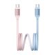 USAMS BICOLOR adatkábel (Type-C - Type-C, 60W, PD gyorstöltő, 120cm) KÉK/RÓZSASZÍN