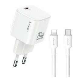   USAMS JO hálózati töltő Type-C aljzat (20W, PD gyorstöltő + lightning kábel) FEHÉR