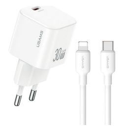 USAMS JO hálózati töltő Type-C aljzat (30W, PD gyorstöltő + lightning kábel) FEHÉR   USAMS JO hálózati töltő Type-C aljzat (30W, PD gyorstöltő + lightning kábel) FEHÉR