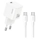 USAMS JO hálózati töltő Type-C aljzat (30W, PD gyorstöltő + Type-C kábel) FEHÉR