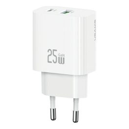  USAMS T65 hálózati töltő USB+Type-C aljzat (25W, PD gyorstöltő) FEHÉR
