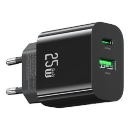 USAMS T65 hálózati töltő USB+Type-C aljzat (25W, PD gyorstöltő) FEKETE   USAMS T65 hálózati töltő USB+Type-C aljzat (25W, PD gyorstöltő) FEKETE