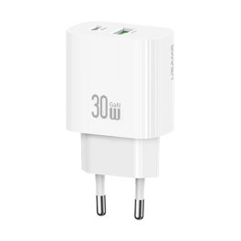   USAMS T65 hálózati töltő USB+Type-C aljzat (30W, PD gyorstöltő) FEHÉR