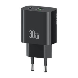   USAMS T65 hálózati töltő USB+Type-C aljzat (30W, PD gyorstöltő) FEKETE