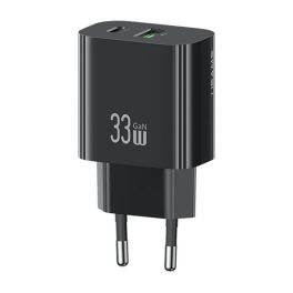   USAMS T65 hálózati töltő USB+Type-C aljzat (33W, PD gyorstöltő) FEKETE