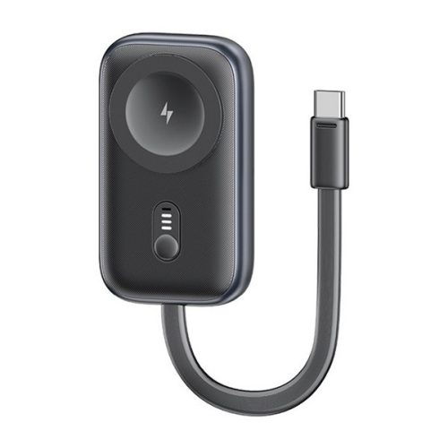 USAMS vésztöltő (1200mAh, 2.5W, gyorstöltő, MagSafe, Apple Watch töltő, LED jelzés + fix Type-C kábel) FEKETE