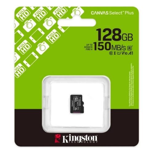 KINGSTON memóriakártya 128GB (microSDXC Canvas Select Plus Gen3 - Class 10, UHS-1, U1, V10, A1) - adapter nélkül