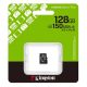 KINGSTON memóriakártya 128GB (microSDXC Canvas Select Plus Gen3 - Class 10, UHS-1, U1, V10, A1) - adapter nélkül