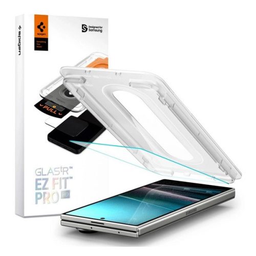 SPIGEN EZ FIT HD képernyővédő üveg (2.5D, tokbarát, ultravékony, 0.2mm, 9H + segédkeret) ÁTLÁTSZÓ