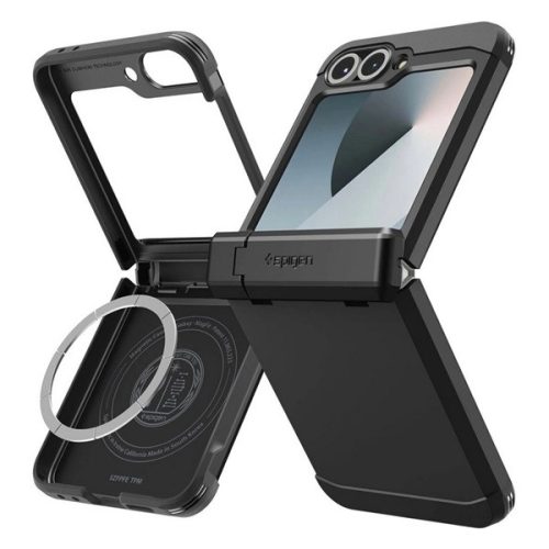 SPIGEN TOUGH ARMOR PRO műanyag telefonvédő (ütésállóság, kitámasztó, karbon minta, MagSafe) FEKETE
