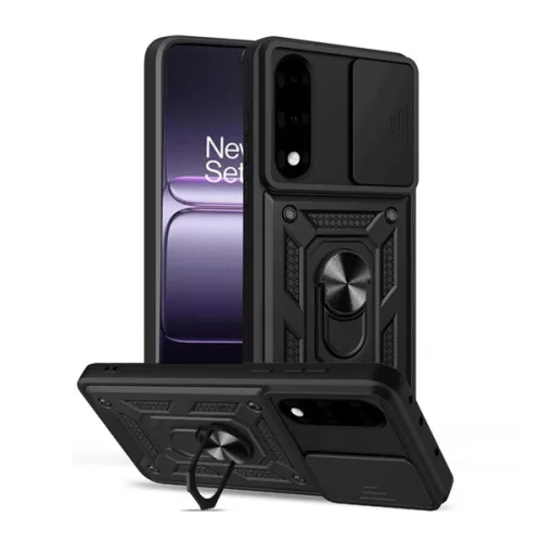 Defender szilikon telefonvédő (ütésállóság, tartógyűrű, kameravédő) FEKETE