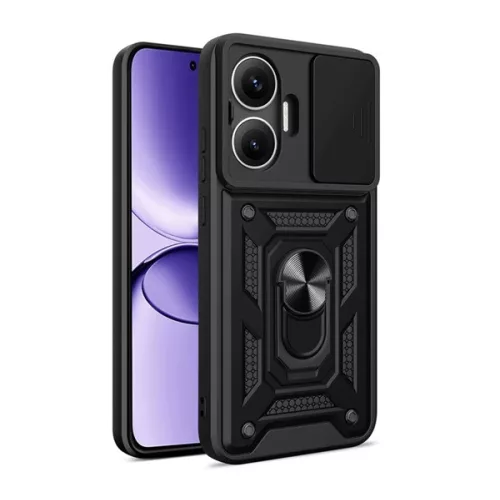 Defender szilikon telefonvédő (ütésállóság, tartógyűrű, kameravédő) FEKETE