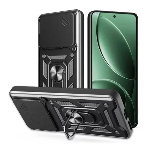 Defender szilikon telefonvédő (ütésállóság, tartógyűrű, kameravédő) FEKETE
