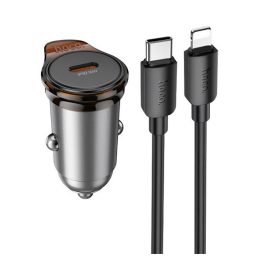   HOCO NZ16 autós töltő Type-C aljzat (30W, PD gyorstöltő + lightning kábel) SÖTÉTSZÜRKE