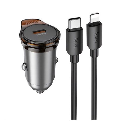 HOCO NZ16 autós töltő Type-C aljzat (30W, PD gyorstöltő + lightning kábel) SÖTÉTSZÜRKE