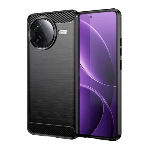 Szilikon telefonvédő (ütésállóság, légpárnás sarok, szálcsiszolt, karbon minta) FEKETE