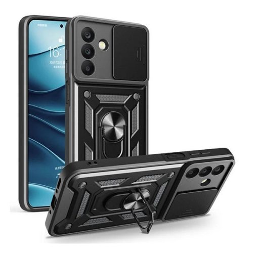 Defender szilikon telefonvédő (ütésállóság, tartógyűrű, kameravédő) FEKETE