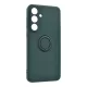 Szilikon telefonvédő (tartógyűrű, mikrofiber plüss belső, mágneses, kameravédő) SÖTÉTZÖLD