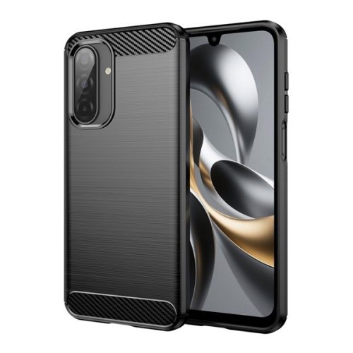 Szilikon telefonvédő (ütésállóság, légpárnás sarok, szálcsiszolt, karbon minta) FEKETE