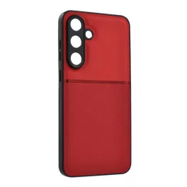   Szilikon telefonvédő (ütésállóság, mágneses, bőr hatású hátlap, csíkos) PIROS