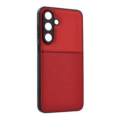 Szilikon telefonvédő (ütésállóság, mágneses, bőr hatású hátlap, csíkos) PIROS