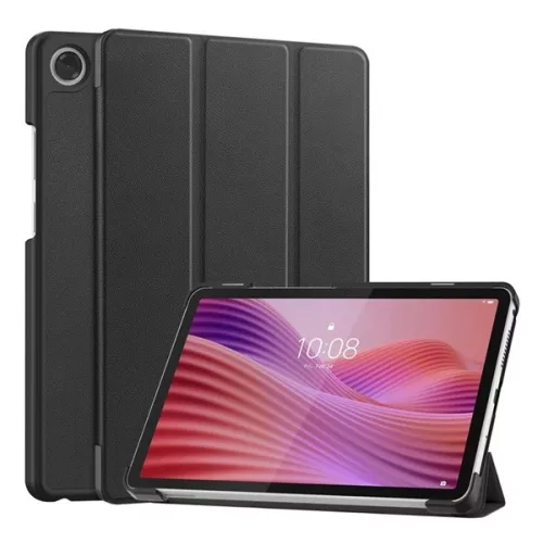 Tok álló, bőr hatású (aktív FLIP, oldalra nyíló, TRIFOLD, asztali tartó) FEKETE