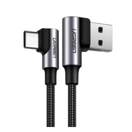   UGREEN US176 adatkábel (USB - Type-C, 3A, gyorstöltő 3.0, 90 fokos, cipőfűző, 200cm) SÖTÉTSZÜRKE