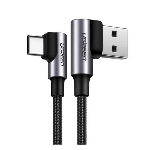 UGREEN US176 adatkábel (USB - Type-C, 3A, gyorstöltő 3.0, 90 fokos, cipőfűző, 200cm) SÖTÉTSZÜRKE