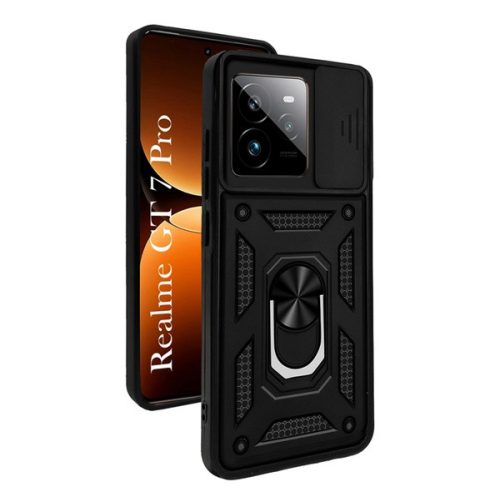 Defender szilikon telefonvédő (ütésállóság, tartógyűrű, kameravédő) FEKETE