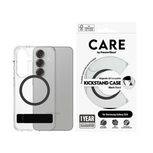 PANZERGLASS CARE KICKSTAND CASE szilikon telefonvédő (ütésállóság, kameravédő, mágneses, wireless, kitámasztó) FEKETE