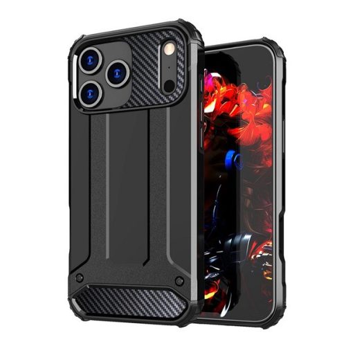 Defender szilikon telefonvédő (ütésállóság, légpárnás sarok, fémhatás) FEKETE