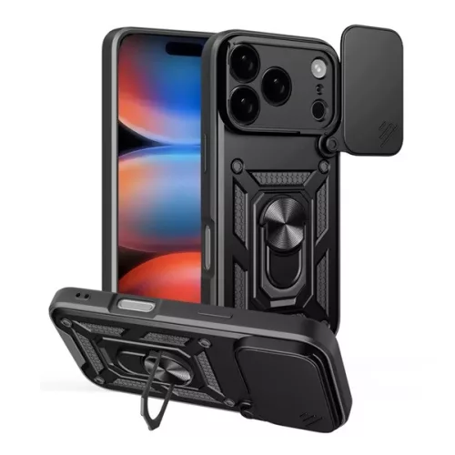 Defender szilikon telefonvédő (ütésállóság, tartógyűrű, kameravédő) FEKETE