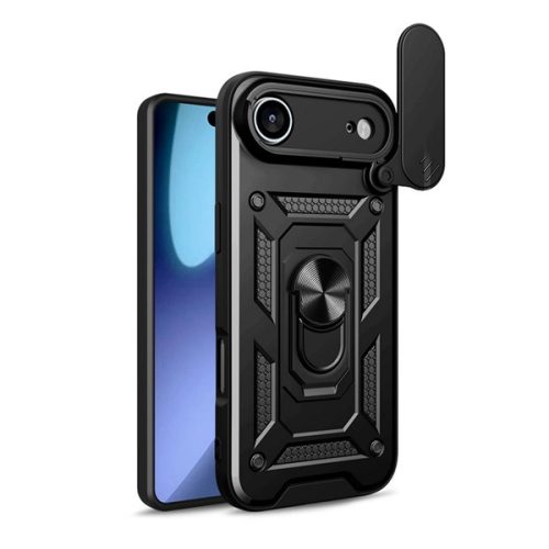 Defender szilikon telefonvédő (ütésállóság, tartógyűrű, kameravédő) FEKETE