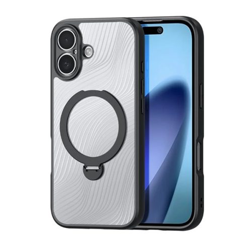 DUX DUCIS AIMO szilikon telefonvédő (ütésállóság, kameravédő, MagSafe, kitámasztó, hullám) FEKETE