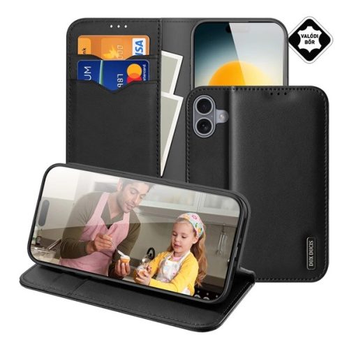 DUX DUCIS HIVO tok álló, valódi bőr (FLIP, oldalra nyíló, asztali tartó, kártyazseb, RFID) FEKETE