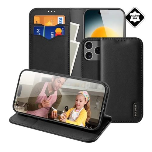 DUX DUCIS HIVO tok álló, valódi bőr (FLIP, oldalra nyíló, asztali tartó, kártyazseb, RFID) FEKETE