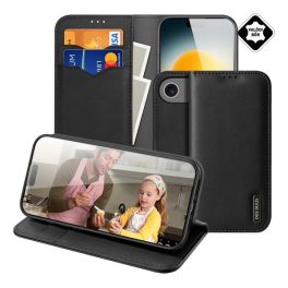   DUX DUCIS HIVO tok álló, valódi bőr (FLIP, oldalra nyíló, asztali tartó, kártyazseb, RFID) FEKETE
